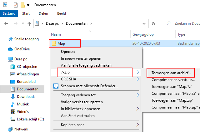 7-Zip toevoegen aan archief