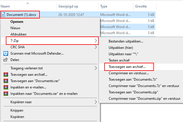 7-Zip toevoegen aan archief