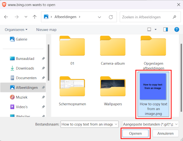 Afbeelding openen in Bing