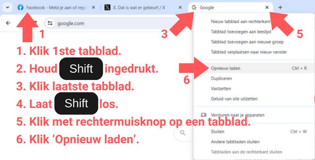 Alle geopende tabbladen opnieuw laden in Google Chrome