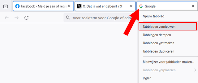 Alle geopende tabbladen vernieuwen in Firefox