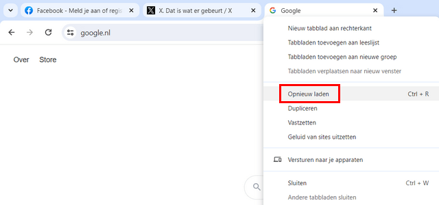 Alle tabbladen opnieuw laden in Google Chrome