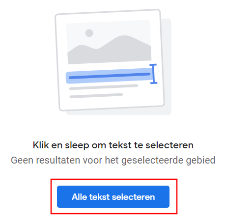 Alle tekst selecteren knop in Google