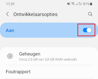 Android ontwikkelaarsopties uitschakelen