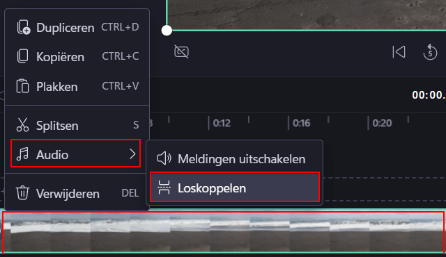 Audio loskoppelen van video in Clipchamp