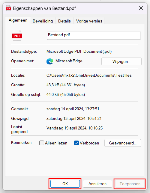 Bestand of map verbergen in Windows 11