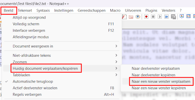 Bestand openen in een nieuw venster in Notepad++