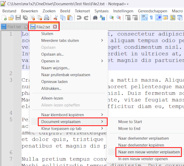 Bestanden naast elkaar bekijken in Notepad++