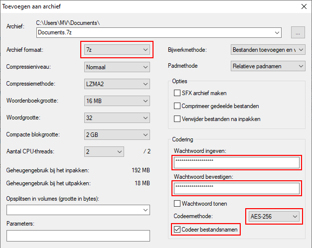 Bestanden of mappen beveiligen met een wachtwoord met 7-Zip