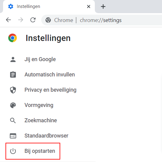 Bij opstarten instellingen openen in Google Chrome