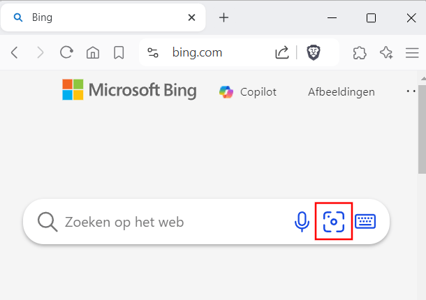 Bing zoeken op afbeelding knop