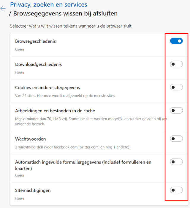 Browsegegevens automatisch wissen in Microsoft Edge