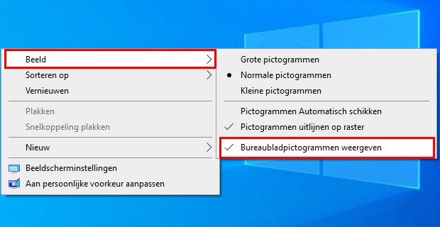 Bureaubladpictogrammen weergeven optie