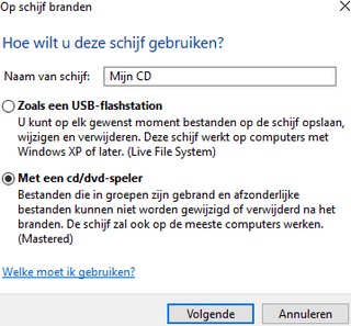 CD of DVD branden in Windows 10 2