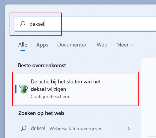 De actie bij het sluiten van het deksel wijzigen