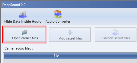 DeepSound Open carrier files knop