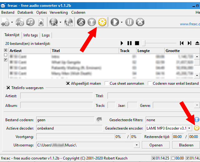 fre:ac encoder instellingen knop