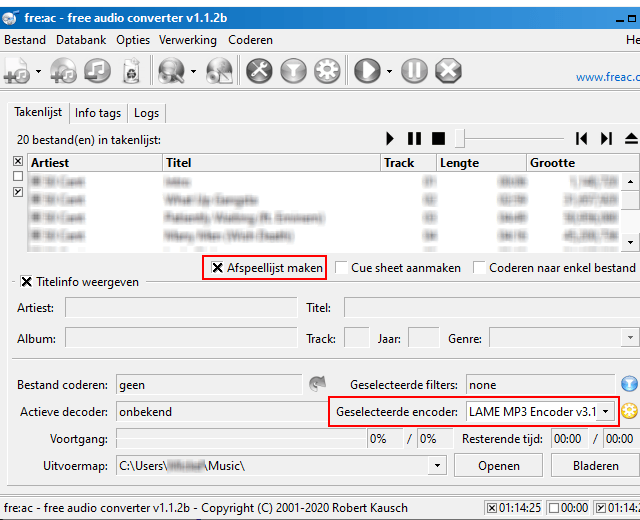 fr:ac geselecteerde encoder instelling