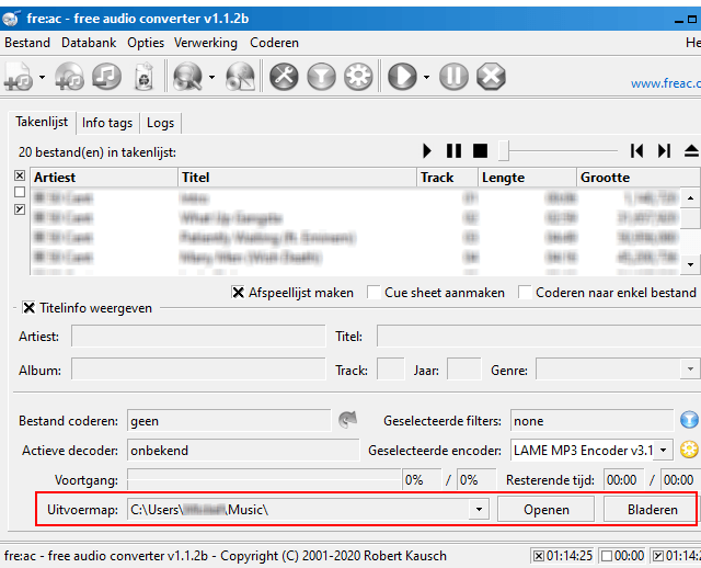 fre:ac uitvoermap