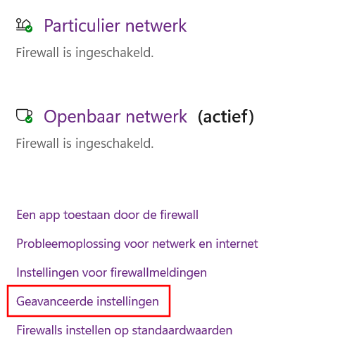 Geavanceerde firewall instellingen