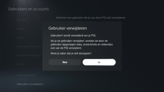 Gebruiker verwijderen van de PS5