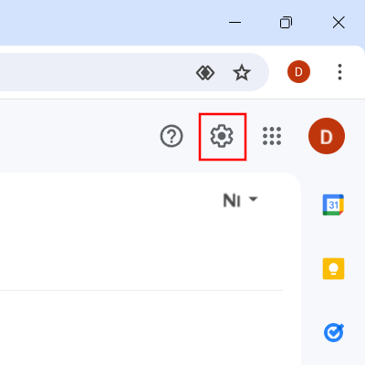 Gmail instellingenknop