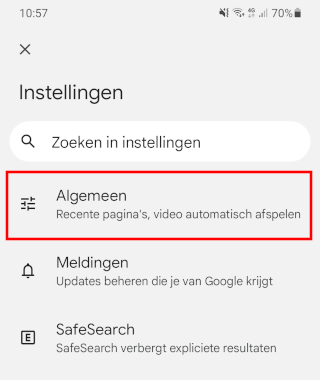 Google app algemene instellingen