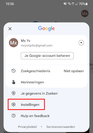 Google app instellingen