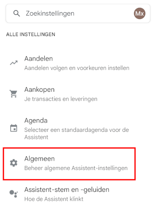 Google Assistent algemene instellingen