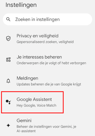 Google Assistent instellingen