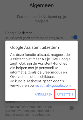 Google Assistent uitschakelen