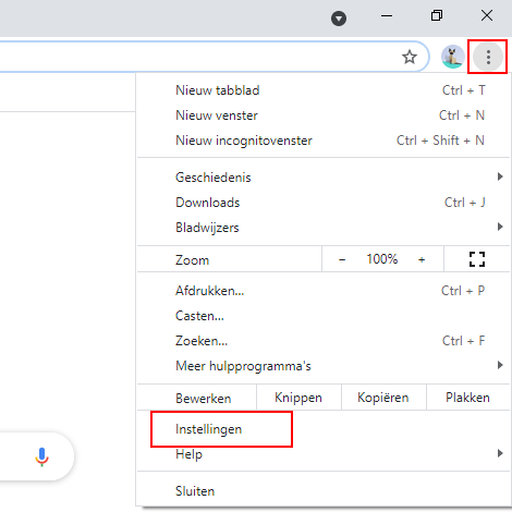 Google Chrome instellingen openen