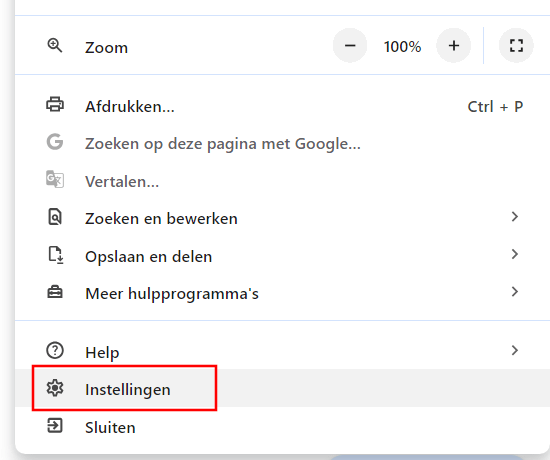 Google Chrome instellingen openen