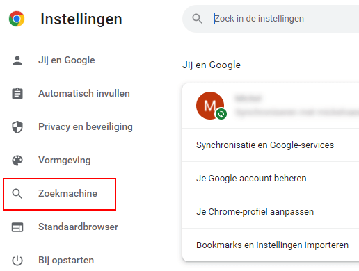 Google Chrome zoekmachine instellingen