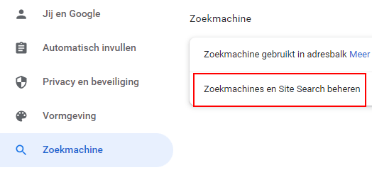 Google Chrome zoekmachines en Site Search beheren