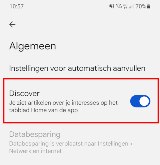 Google Discover uitschakelen in de Google app