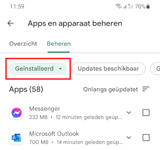 Google Play Store Geïnstalleerd knop