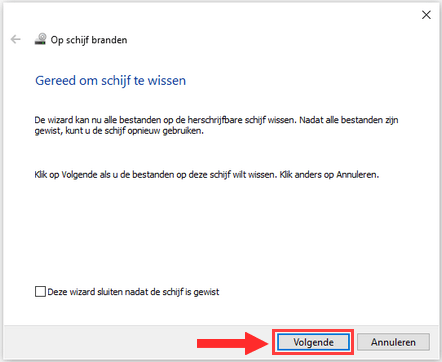 Herschrijfbare CD of DVD wissen in Windows 10