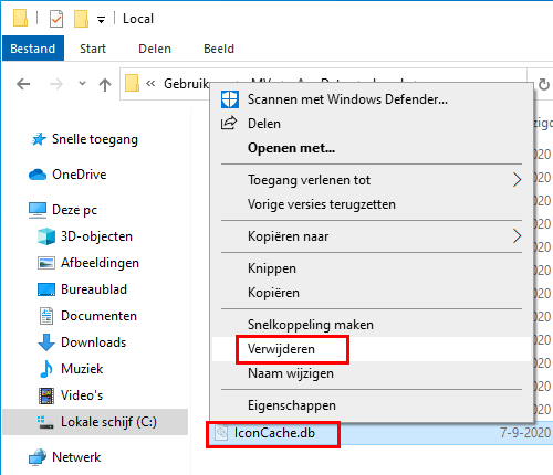 Het IconCache.db bestand verwijderen