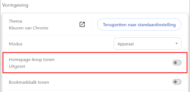 Homeknop weergeven in Google Chrome