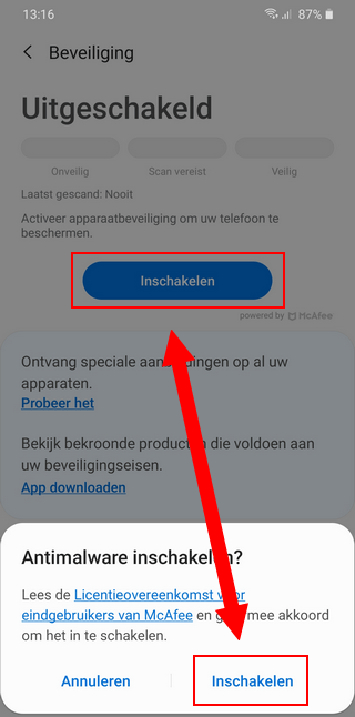 De ingebouwde antivirus op een Samsung-telefoon activeren