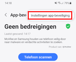 Instellingen Samsung app-beveiliging