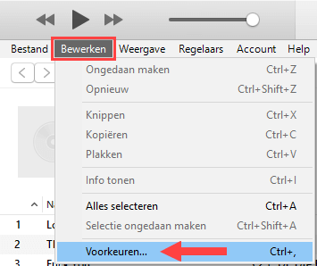 itunes voorkeuren openen