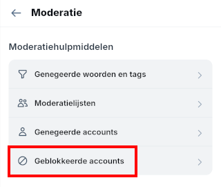 Lijst met geblokkeerde accounts openen in Bluesky