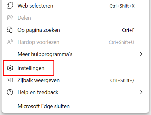 Microsoft Edge instellingen openen