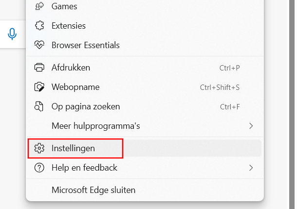 Microsoft Edge instellingen openen