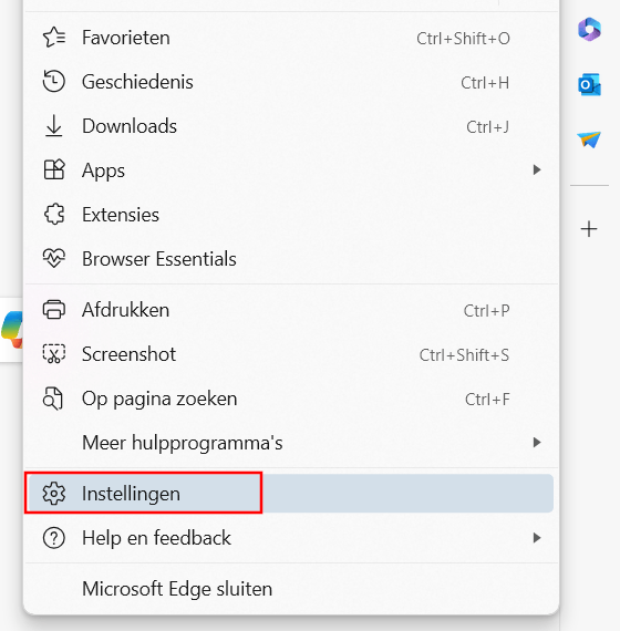 Microsoft Edge instellingen openen