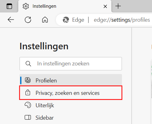 Microsoft Edge Privacy, zoeken en services instellingen