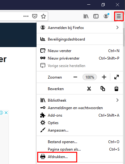 Mozilla Firefox afdrukfunctie