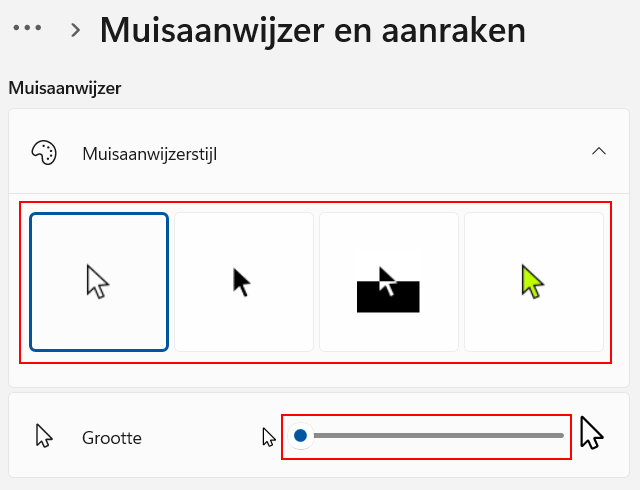 Muisaanwijzer grootte en kleur veranderen in Windows 11